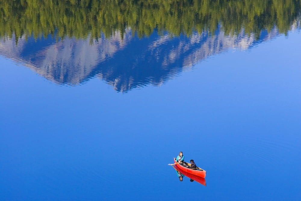 Woman Canoeing Long Lake In Matanuska Valley Chugach National Forest Alaska Summer Canvas Art - Michael DeYoung Design Pics (34 x 22)