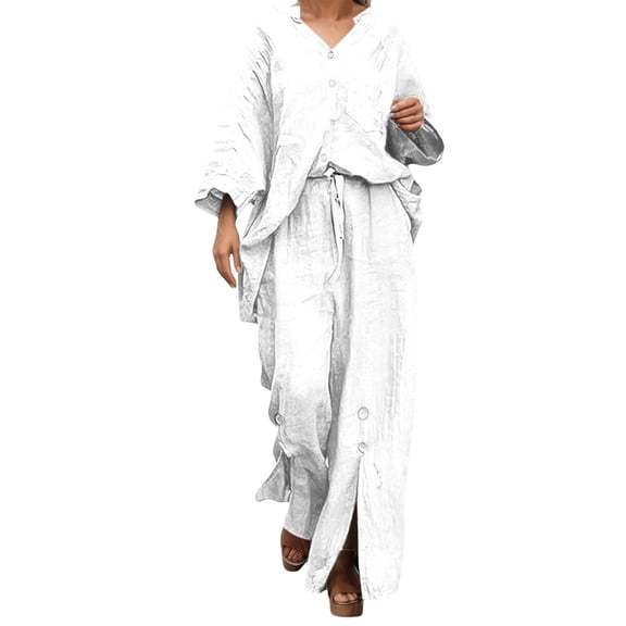 Women's Trousers Suit Long Sleeve Shirt And Pants Set Casual Outfit Spring Summer Solid Color Wear