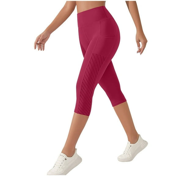 Woman Capris Pants New Summer Capris Leggings for Women with Pockets High Waisted Gym Yoga Pants Running Tights Red-a S