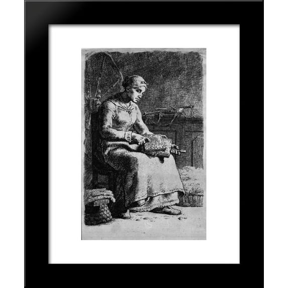 Woman Carding Wool 20x24 Framed Art Print by Millet, Jean-Francois