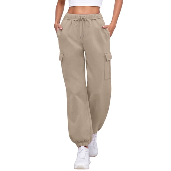 Woman Cargo Sweatpants Cargo Sweatpants Khaki Lightweight Lounge Pants Athletic Pants with Pockets Loose Fitting Pants Sports Pants for Women