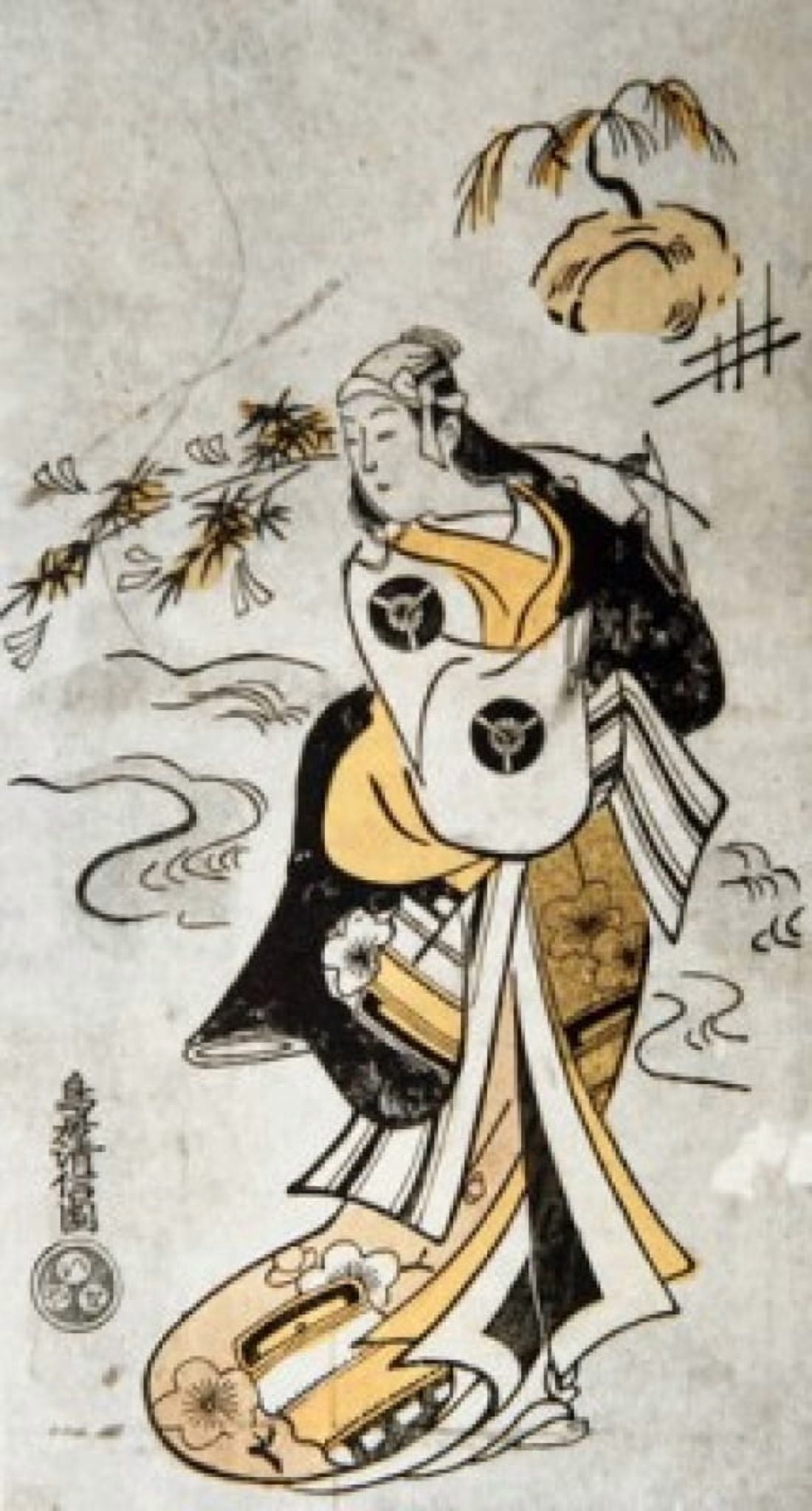 Woman Carrying Bamboo with Charms Torii Kuyonobu (1664-1729 Japanese) Canvas Art - Torii Kuyonobu (18 x 24)