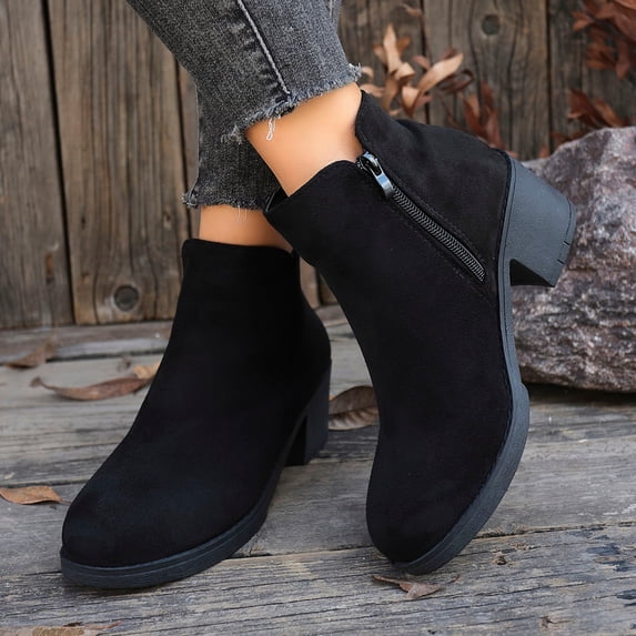 Woman Casual Boots Women's Comfortable Versatile Round Toe Suede Fall Winter Trendy Thick-Soled Chunky Heel Short Boots