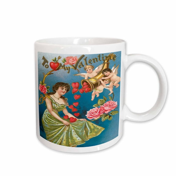 3drose, Woman Catching Hearts from Cupids Cornucopia, 15oz Mug