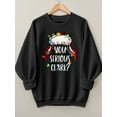 thumbnail image 1 of Woman Christmas Shirt Christmas Hat Graphic Sweatshirt Casual Long Sleeve Black Top, 1 of 6