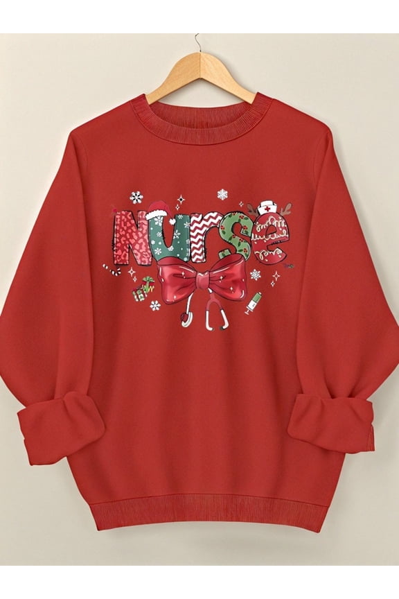 Woman Christmas Shirt Christmas Nurse Graphic Sweatshirt Casual Long Sleeve Top