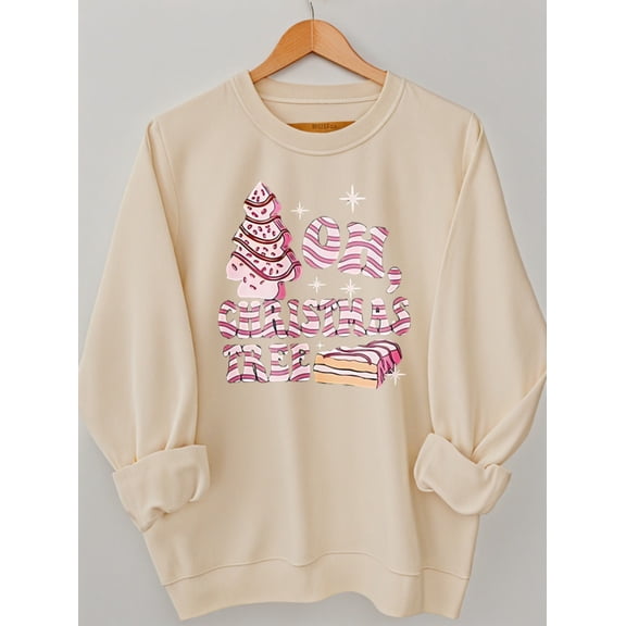 Woman Christmas Shirt Christmas Tree Graphic Sweatshirt Casual Long Sleeve Top