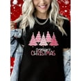 thumbnail image 1 of Woman Christmas Shirt Christmas Tree Graphic T-Shirt Pure Cotton Casual Short Sleeve Black Top, 1 of 6