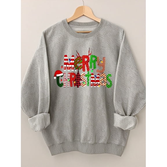 Woman Christmas Shirt Merry Christmas Graphic Sweatshirt Casual Long Sleeve Top