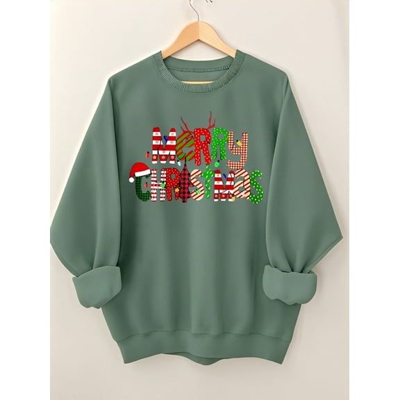 Woman Christmas Shirt Merry Christmas Graphic Sweatshirt Casual Long Sleeve Top