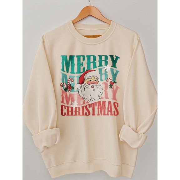Woman Christmas Shirt Santa Graphic Sweatshirt Casual Loose Long Sleeve Top