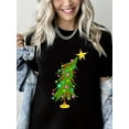 thumbnail image 1 of Woman Christmas Tshirt Christmas Tree Graphic Shirt Casual Crewneck Short Sleeve Black Top, 1 of 4