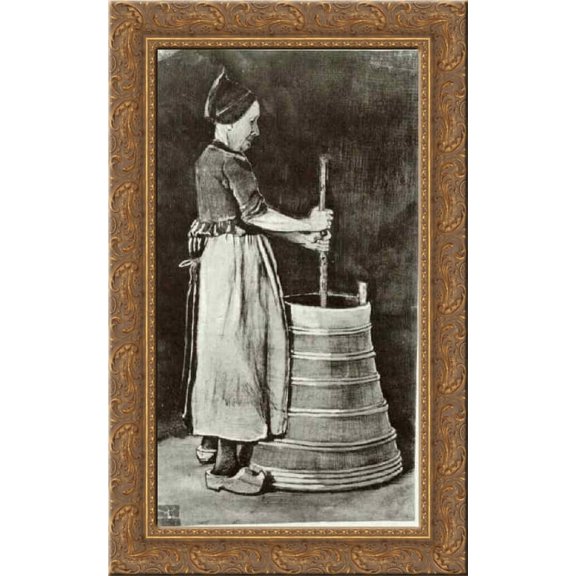Woman Churning Butter 24x16 Gold Ornate Wood Framed Canvas Art by Vincent van Gogh