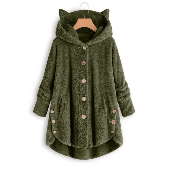 Woman Clearance In Clothes,AXXD Solid Irregular Button Hooded Woman Cardigan Sweaters Clearance Green Size 10