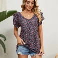 thumbnail image 1 of Woman Clothing T-shirt Women's Floral Tops Tees Cute Chiffon Blouse T Shirt Short Butterfly Sleeve Female Clothes for Women, 1 of 2