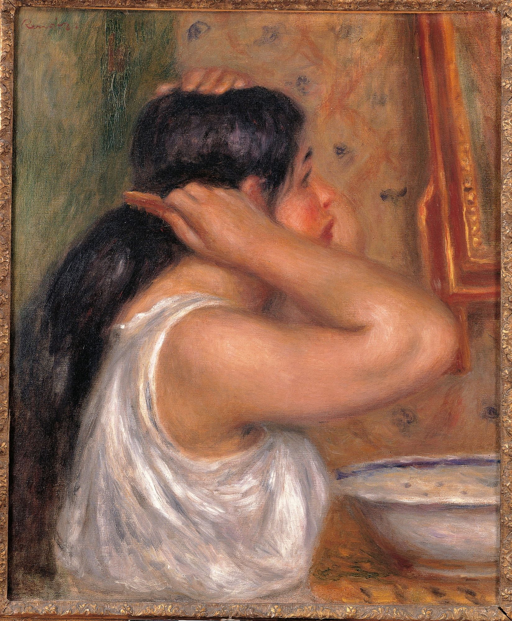 Woman Combing Her Hair Canvas Art - (18 x 24)