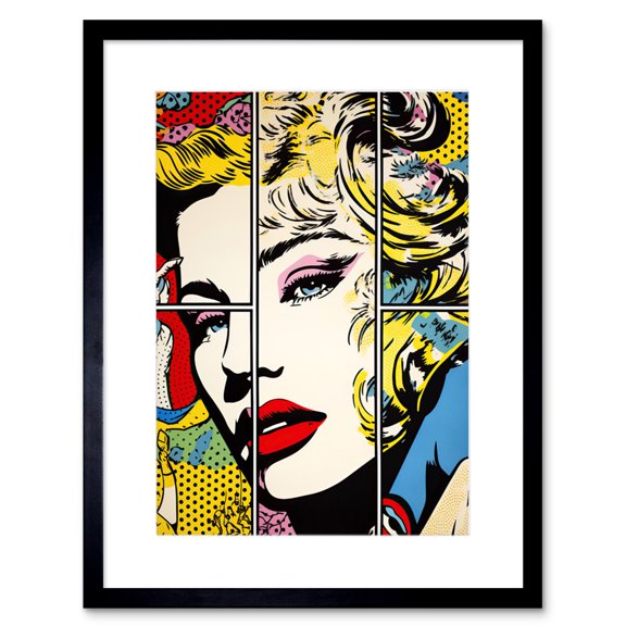 Woman Comic Book Strip Style Face Vibrant Portrait Bedroom Decor Teen Halftone Artwork Framed Wall Art Print 9X7 Inch