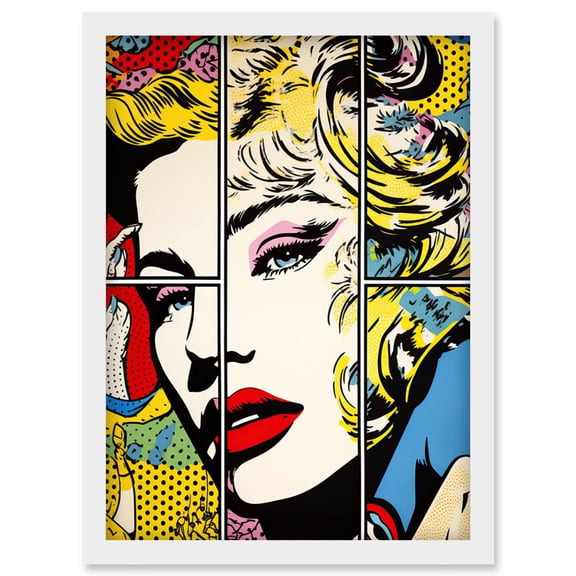Woman Comic Book Strip Style Face Vibrant Portrait Bedroom Decor Teen Halftone Artwork Framed Wall Art Print A4