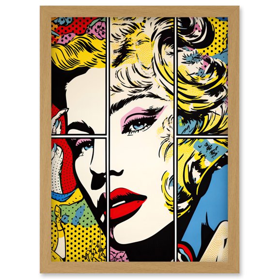 Woman Comic Book Strip Style Face Vibrant Portrait Bedroom Decor Teen Halftone Artwork Framed Wall Art Print A4