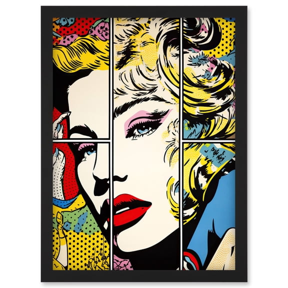Woman Comic Book Strip Style Face Vibrant Portrait Bedroom Decor Teen Halftone Artwork Framed Wall Art Print A4