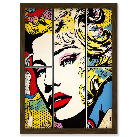 Woman Comic Book Strip Style Face Vibrant Portrait Bedroom Decor Teen Halftone Artwork Framed Wall Art Print A4