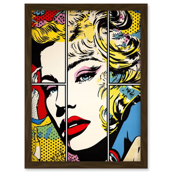 Woman Comic Book Strip Style Face Vibrant Portrait Bedroom Decor Teen Halftone Artwork Framed Wall Art Print A4