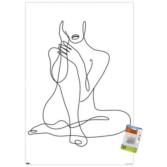 Woman - Continuous Line Drawing Wall Poster with Pushpins, 22.375" x 34"