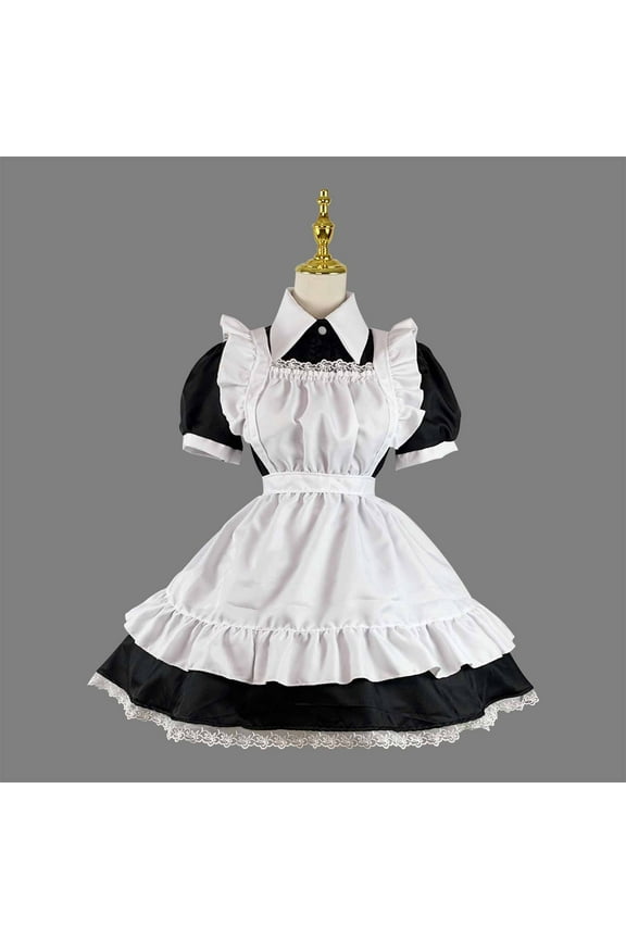 Woman Cosplay Dress Cute Cosplay Princess Dress Lapel Collar Maid Costume Dress for Cosplay with Short Sleeves