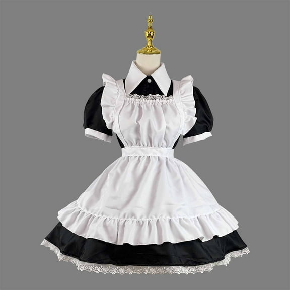 Woman Cosplay Dress Cute Cosplay Princess Dress Lapel Collar Maid Costume Dress for Cosplay with Short Sleeves