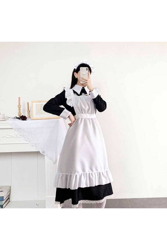 Woman Cosplay Dress Maid Costume Dress Cosplay Princess Lapel Collar Cute Dress for Cosplay with Short Sleeves