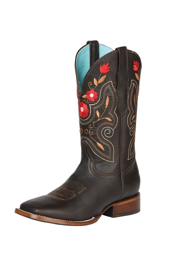 Women’s Cowgirl Boots Genuine Leather Flowers Embroidered Western 'El General' 125369
