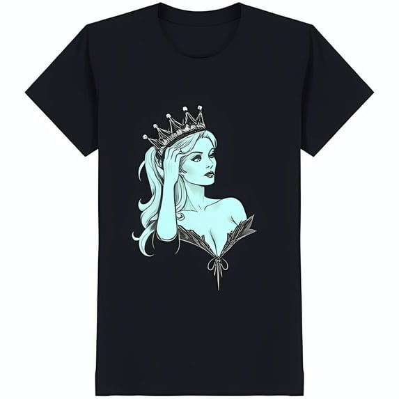 Woman Crown Graphic T-Shirt Elegant Line Art Design in Black & White with Accent