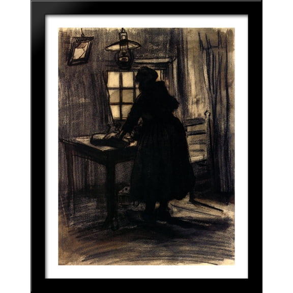 Woman Cutting Bread 28x36 Large Black Wood Framed Print Art by Vincent van Gogh