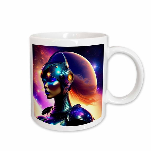 3drose, Woman Cyborg in a Futuristic Helmet, Red Hair, Space Digital Art, 15oz Mug