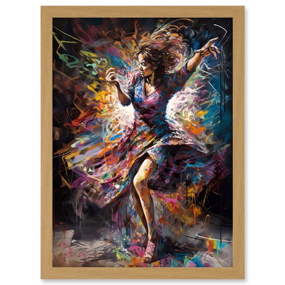 Woman Dancing to Dynamic Music Rhythm Artwork Framed Wall Art Print A4