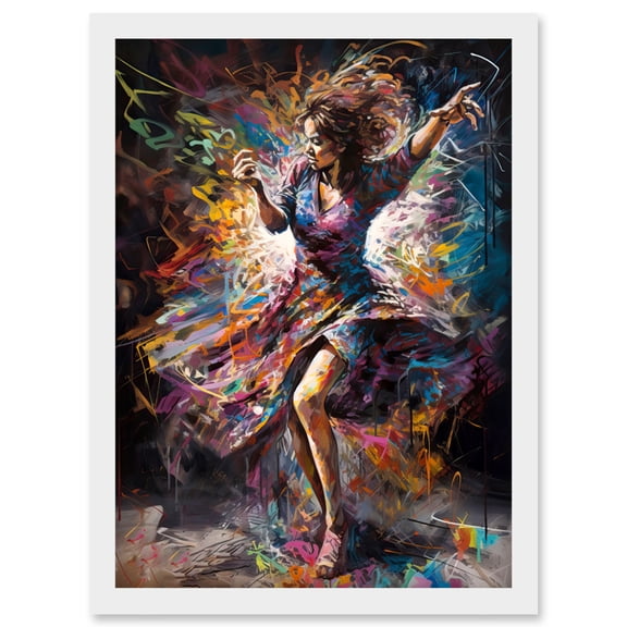 Woman Dancing to Dynamic Music Rhythm Artwork Framed Wall Art Print A4