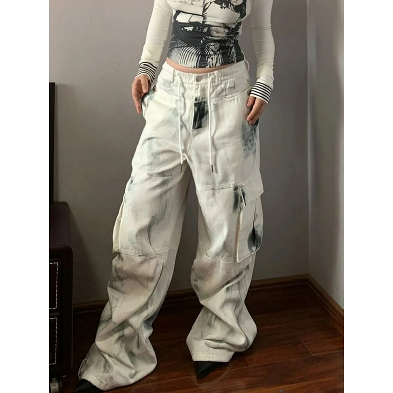 Woman Dark Academia Goblin Core Jeans Baggy Graffiti Denim