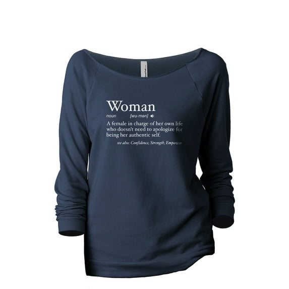 Woman Definition Women's Fashion Slouchy 3/4 Sleeves Raglan Lightweight Sweatshirt Navy 2X-Large