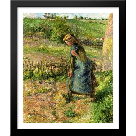 Woman Digging 28x34 Large Black Wood Framed Print Art by Camille Pissarro