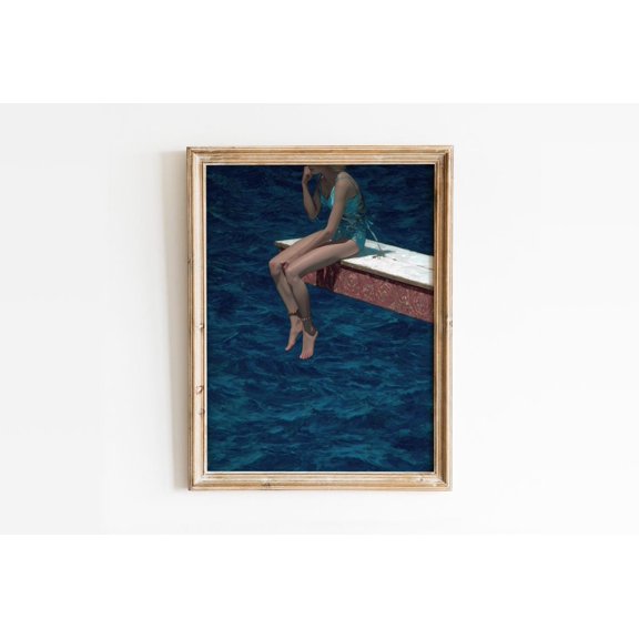 Woman Diving Board Wall Art Pool Scene Home Decor Unframed Paper Print