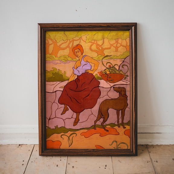 Woman With Dog By Paul Ranson, Fine Art Wall Decor, Famous Painter Posters, French, Vintage Posters, Art Nouveau Poster, Dog Lover, Unframed Canvas Size 8x12