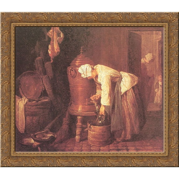 Woman Drawing Water from an Urn 24x20 Gold Ornate Wood Framed Canvas Art by Jean-Baptiste-Simeon Chardin