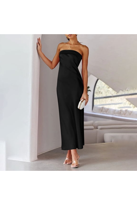 Woman Dress Summer Boho Solid Print Crew Neck Long Dress Casual Slim Fit Sleeveless Beach Dress