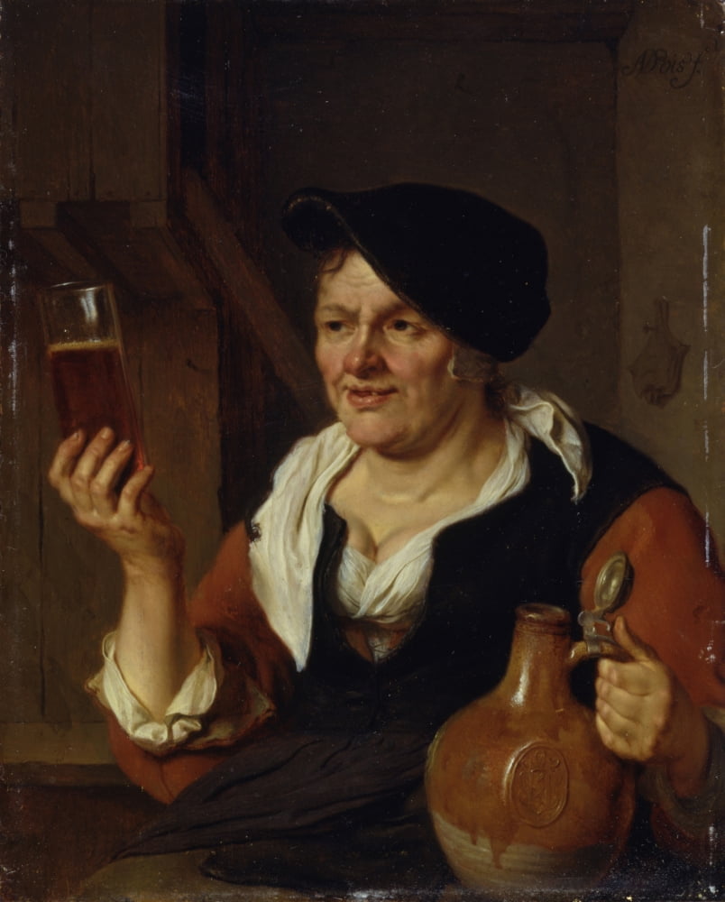 Woman Drinking Some Beer Canvas Art - (24 x 36)