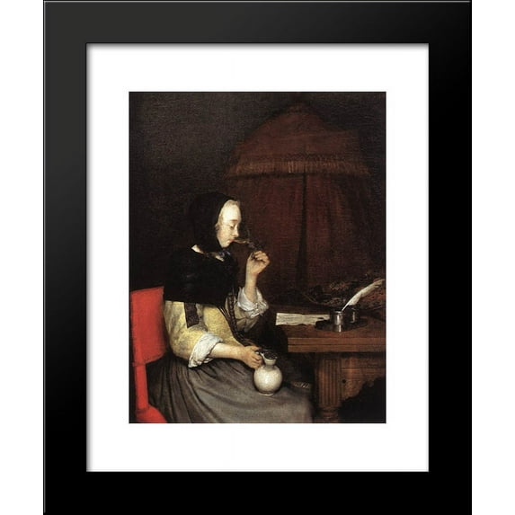 Woman Drinking Wine 20x24 Framed Art Print by Gerard Terborch