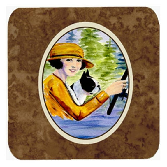 Woman Driving With Her Boston Terrier Foam Coasters, Set Of 4