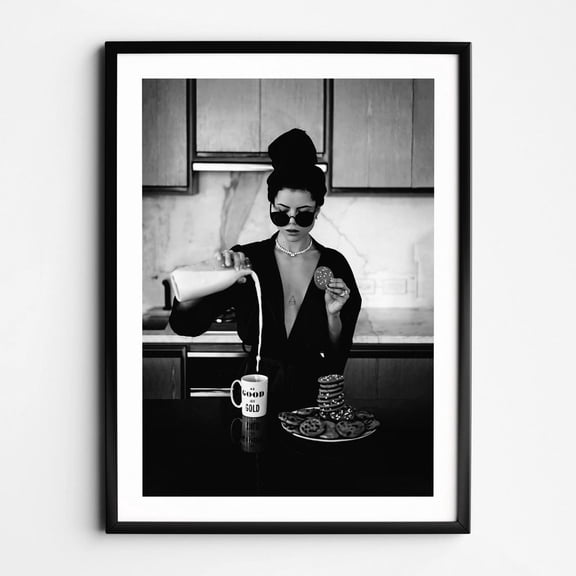 Woman Eating Cookies Wall Art, Black And White Print, Feminist Poster, Milk Wall Art, Vintage Cookies Print, Retro Wall Decor, Kitchen Decor UNFRAMED PAPER POSTER, Home Decor, Living Room Dercor