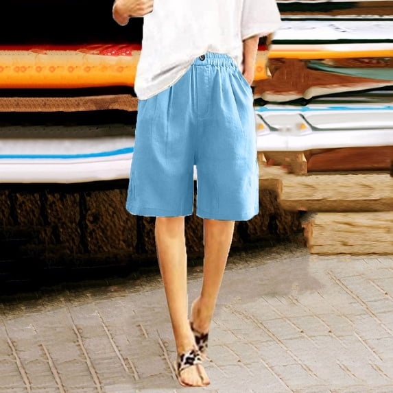 Woman Elastic Solid Color Shorts Button Down Half Pants With Pocket Casual Short Pant Wide Leg Shorts Women's Shorts Casual Summer Stretchy Shorts for Women Womens Overall Shorts Bike Shorts Women