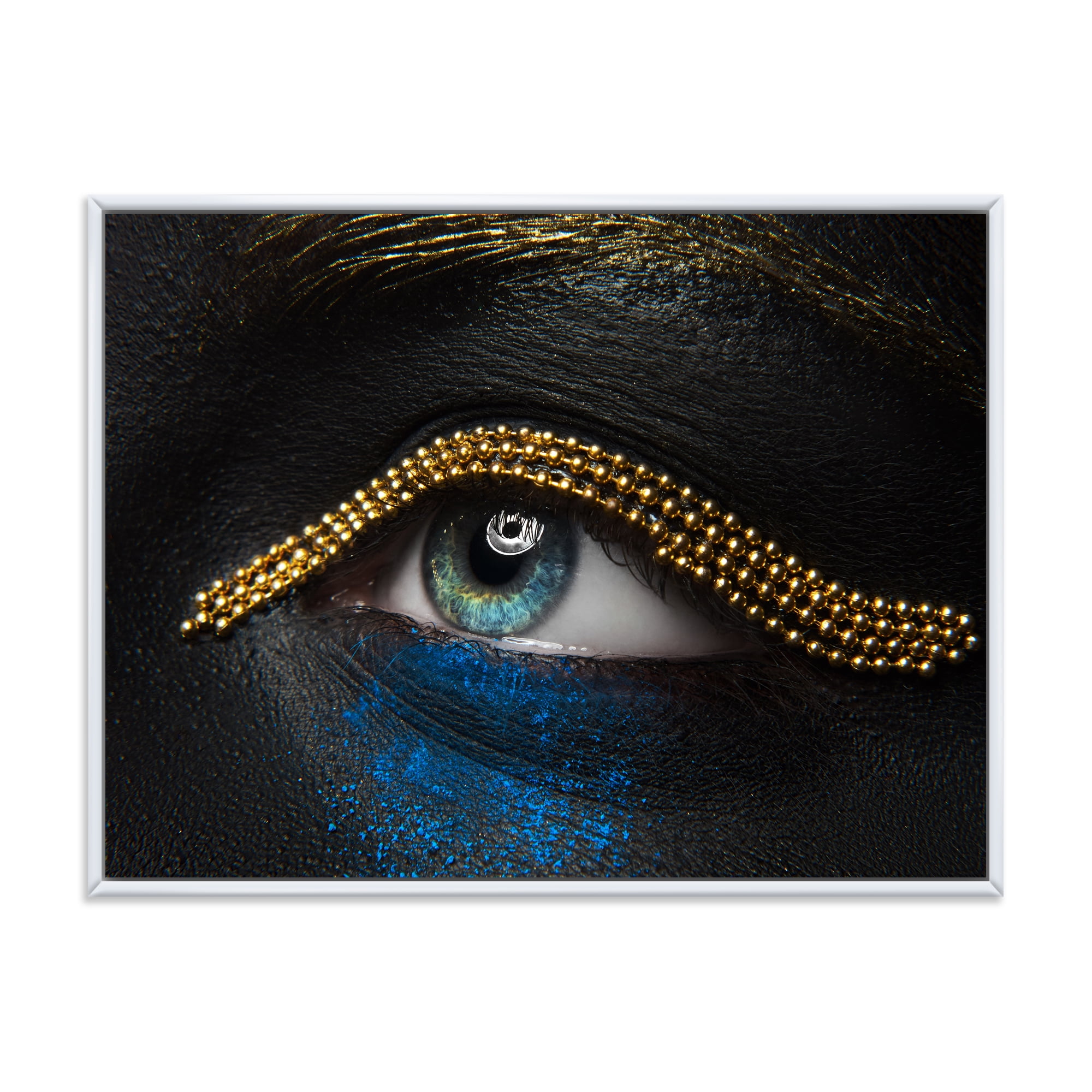 Woman Eyes With Black Skin With A Gold Chain 40 in x 30 in Framed Photography Canvas Art Print, by Designart