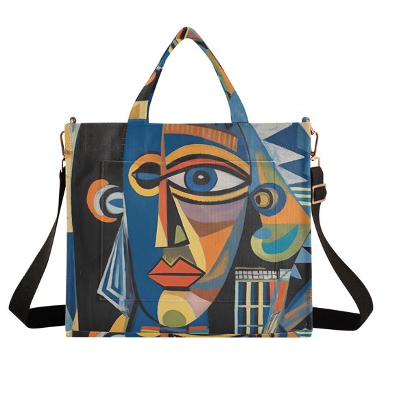 Woman Face Abstract Corduroy Tote Bag Handbag Large Messenger Bag Shoulder Crossbody Zipper Bag Purse